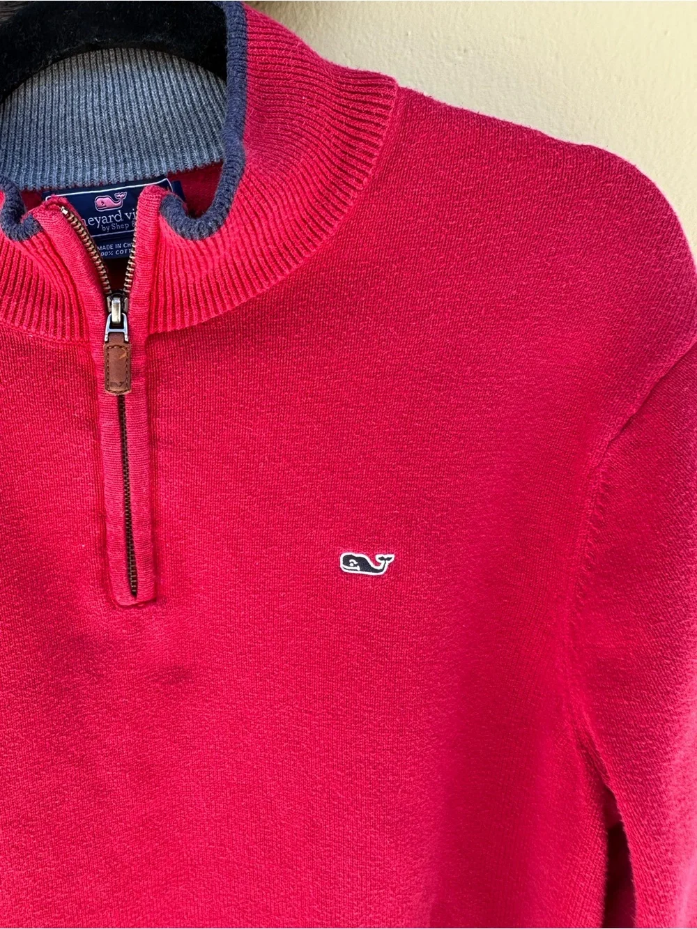 Vineyard Vines Men’s Red Half-Zip Sweater with Whale Logo
